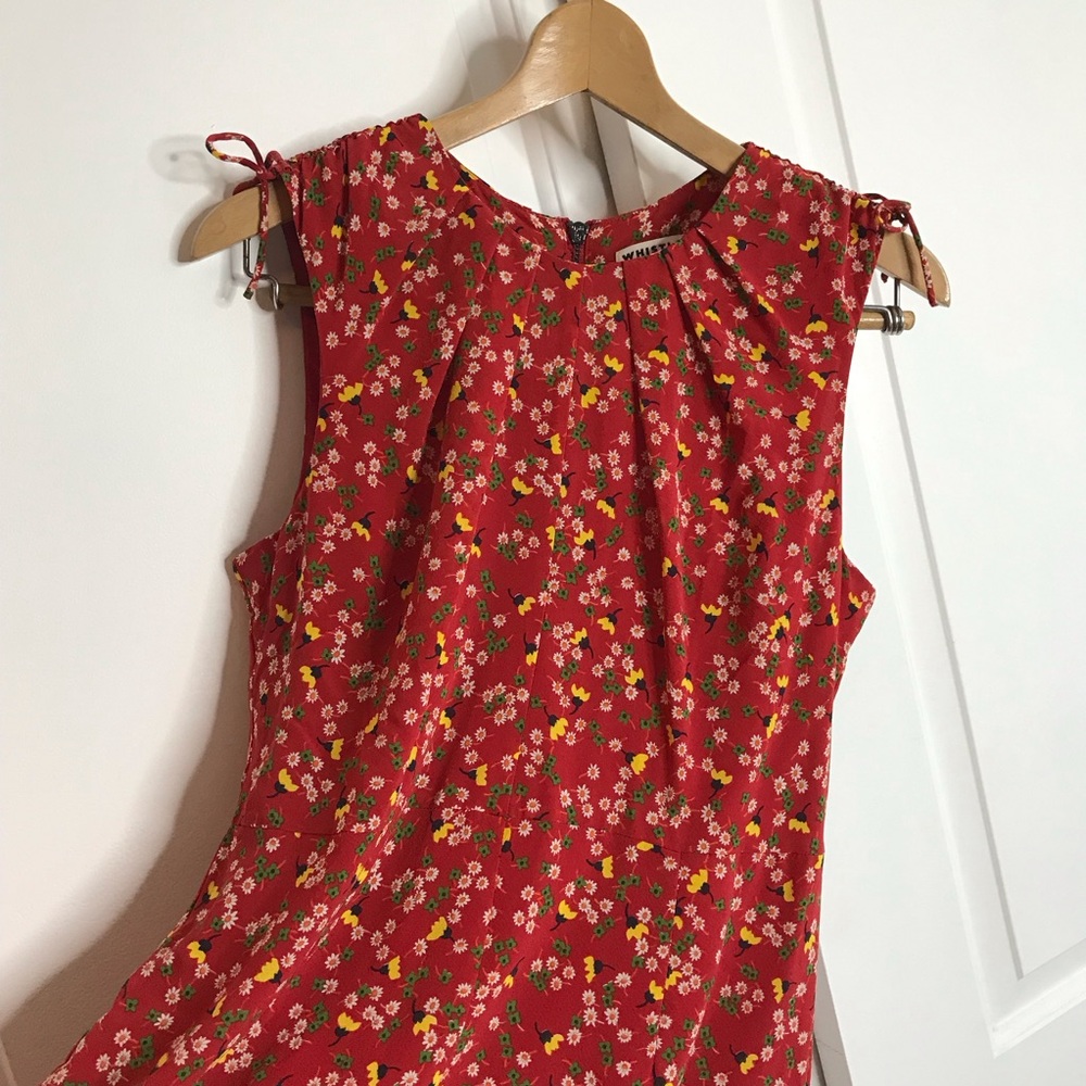 Whistles Red Peony Print Silk Floral Dress Size 10
